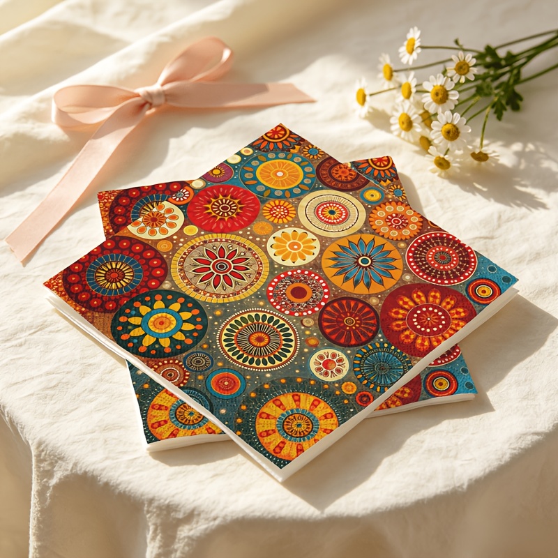 TEMU Product: 20pcs Napkins, Double-layer Bohemian Mandala Printed Napkins, Golden Vintage Background With Embossed Edges, Suitable For Weddings,