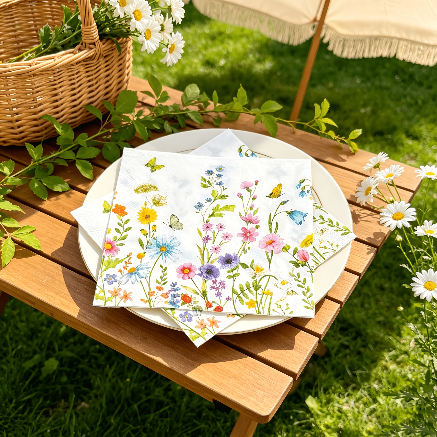 20pcs Floral Printed Disposable Napkins - 13x13 Inch 2-ply Paper Napkins With Vibrant Botanical Design For Parties, Restaurants, Birthdays &