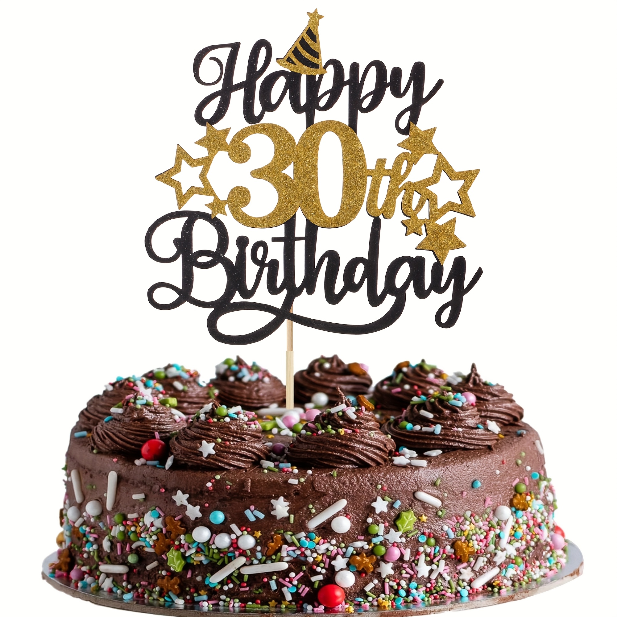 Image of 1pc Happy 30th Birthday Cake Topper Black Golden Glitter Cheers To 30 Years Birthday Cake Pick 30 Decoration For Happy 30th Birthday Anniversary Party Cake Decorations Supplies