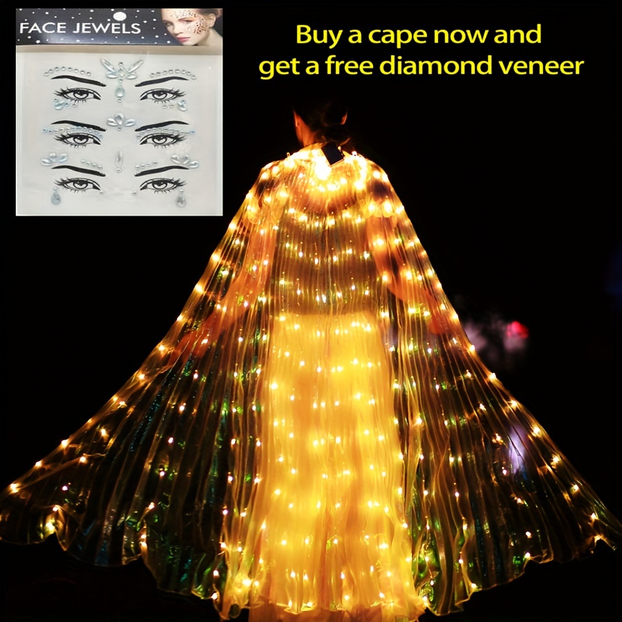 led glowing cape with diamond veneer yellow white lights sparkling sequins   stage performances halloween birthday parties and home decor festive costume accessory sparkling sequin cape polyester cape without battery 0