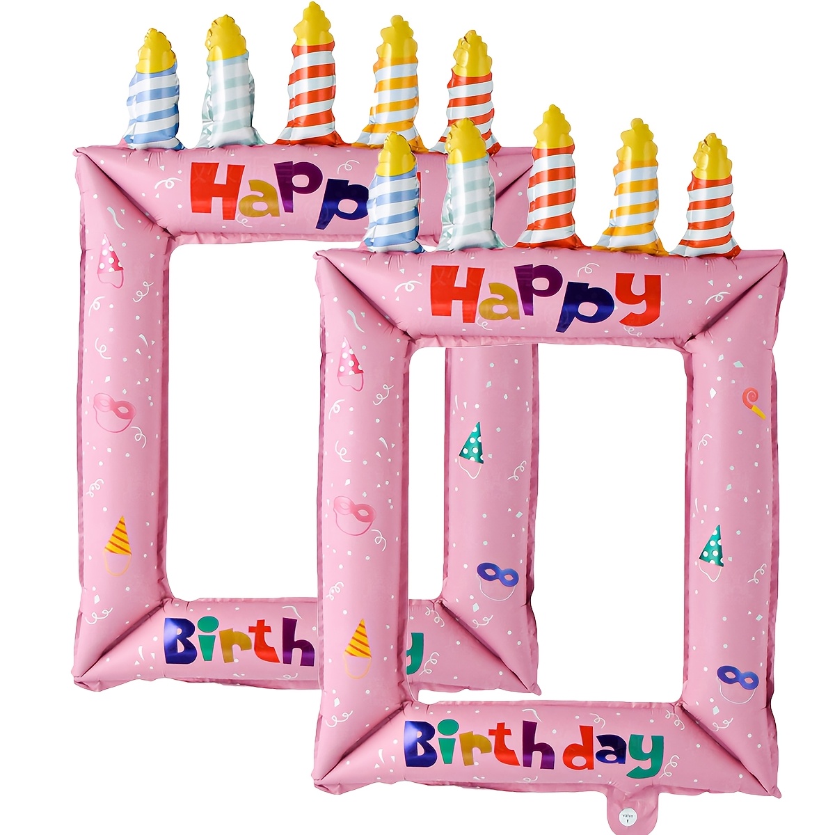 Image of 2pcs, , Happy Birthday Photo Frame Shape Foil Balloons, Birthday Party Decorations, Birthday Photo Props For Christmas, Halloween