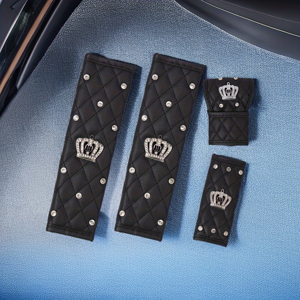 

Car Seat Belt Shoulder Protector, Gear Sleeve Handbrake Protector Set With Rhinestone Crown Steering Wheel Cover Accessories