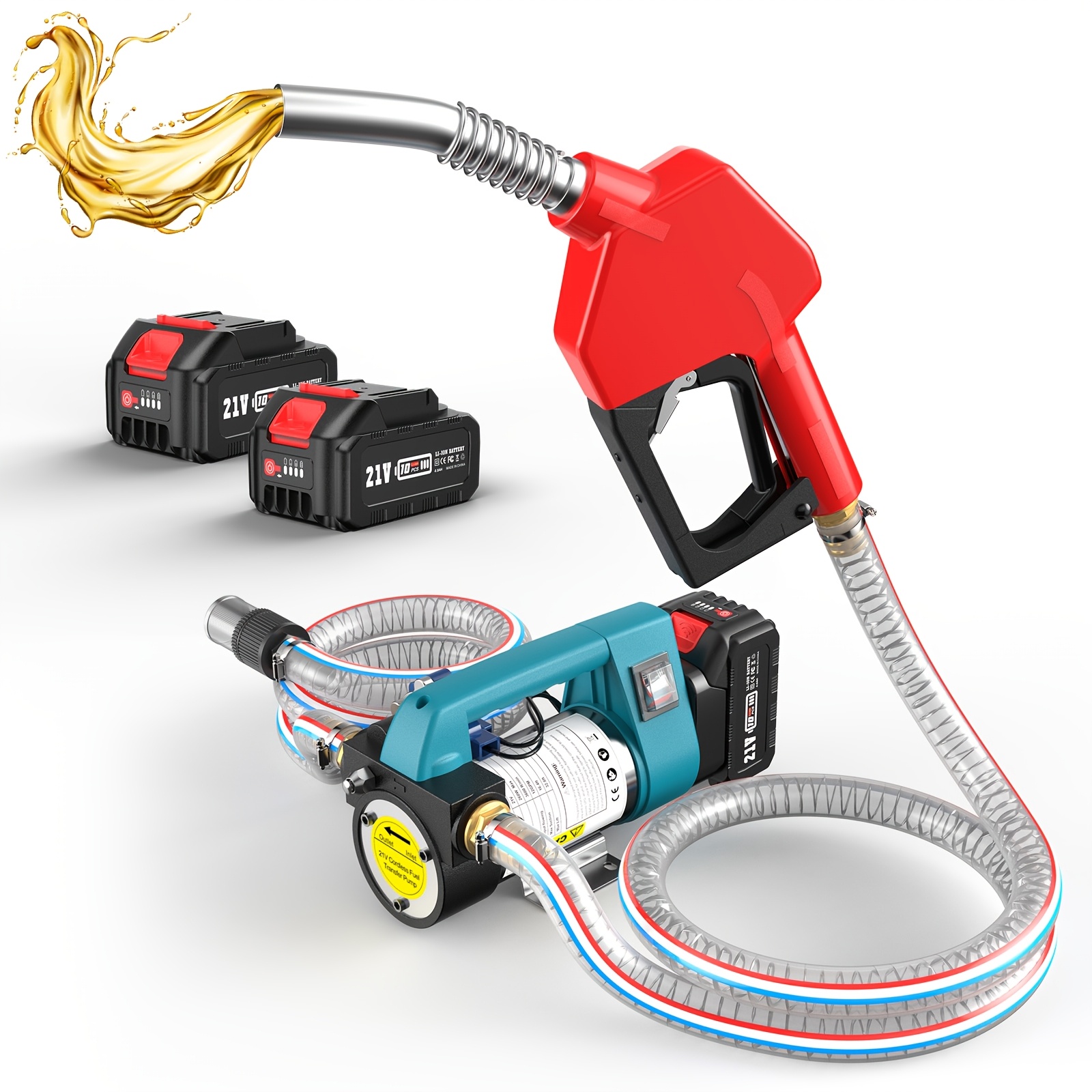 TEMU Seesii Cordless Battery-powered Fuel Transfer Pump, 12-gallon Per Minute Electric Pump Kit, Includes 2×21v 4.0ah Batteries, Auto-shutoff Nozzle,