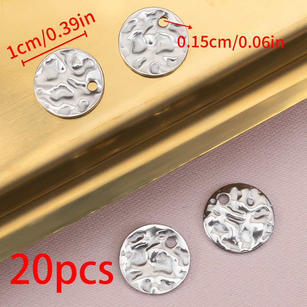 TEMU 20pcs Fashion Round Embossed Textured 304 Stainless Steel Single Hole Pendant For Diy Necklace Bracelet Jewelry Homemade Charms Accessories