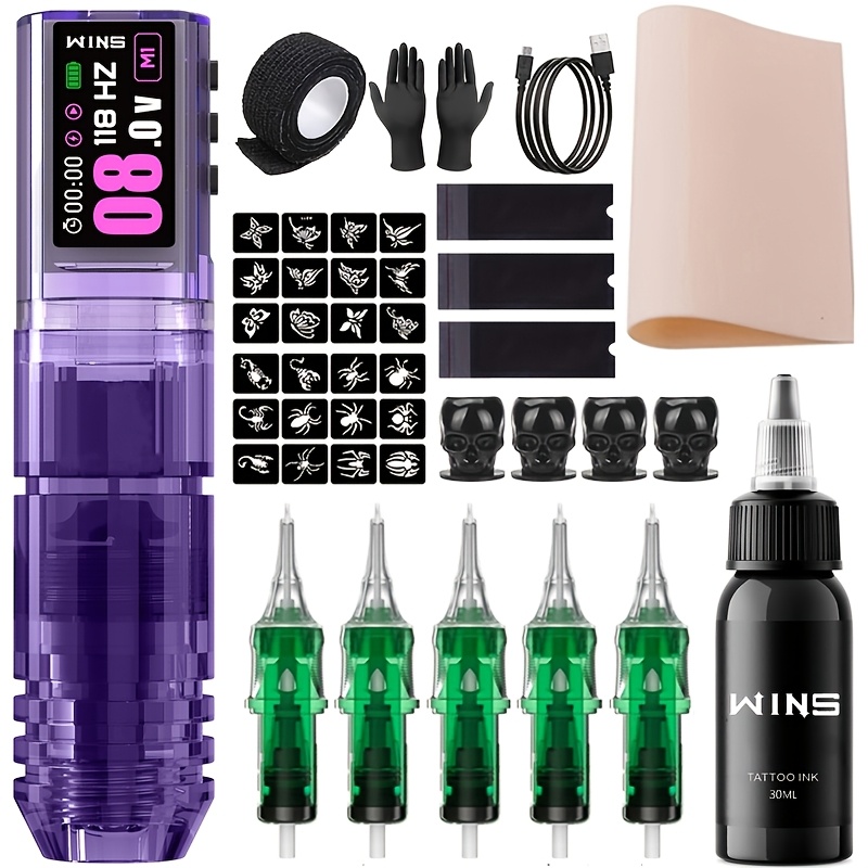 Cordless Tattoo Machine Set With 1600mah Rechargeable Battery, Long-, Includes Tattoo Needles, Ideal For Beginners And Professional Artists