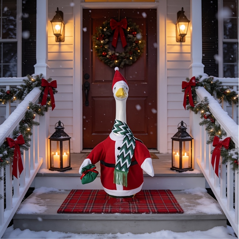 TEMU 3pcs Santa Claus Goose Outfit With Christmas Hat, Scarf And Gift Bag Set, Suitable For Goose Decoration On The Lawn Porch. This Is An Outdoor