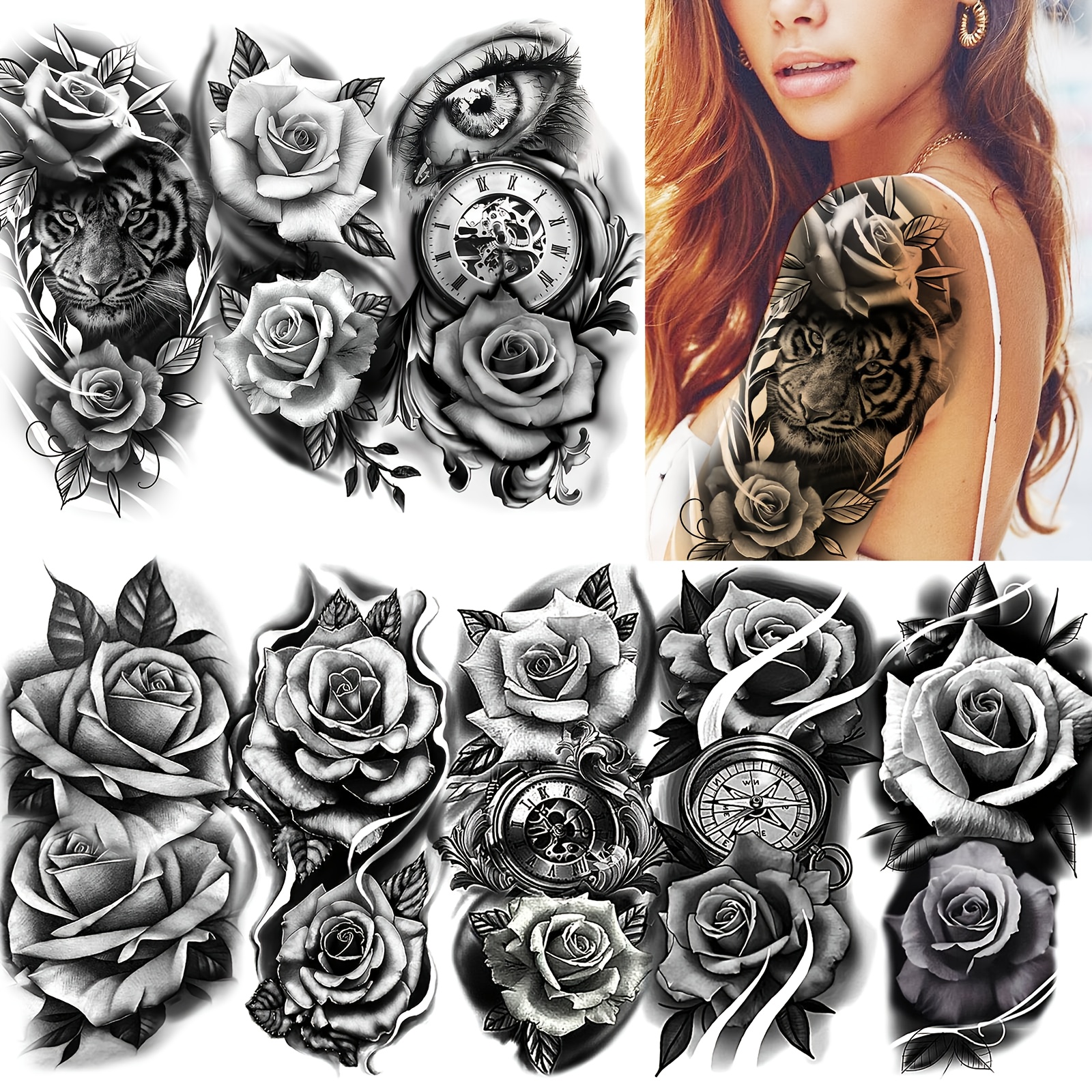 Tattoo-Bogen Mit Rosen-Motiven – Temporär, Wasserfest & Hautverträglich
