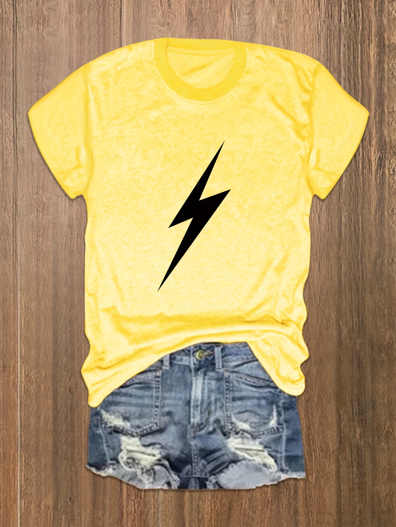 Lightning Print T shirt Short Sleeve Crew Neck Casual Top - Temu Australia