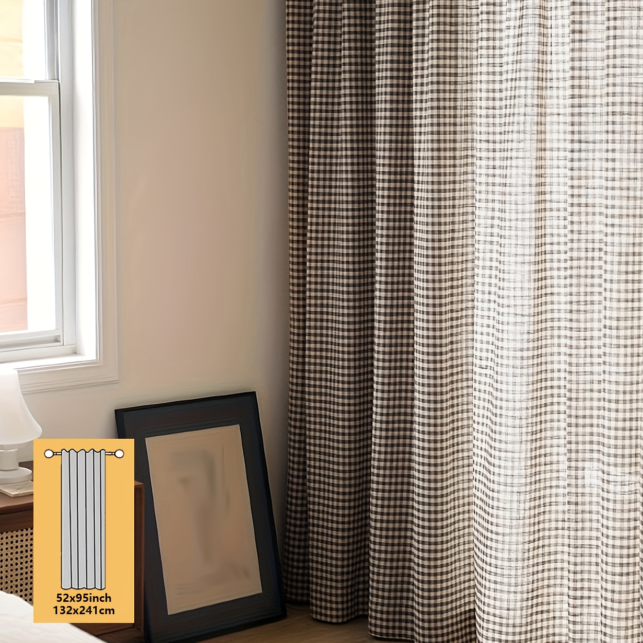 TEMU 1pc Brown And Beige Rod Pocket Curtain - Light-filtering, Modern For Bedroom & Living Room, Comfortable Decorative Partition For Patio Doors, Curtains For Living Room