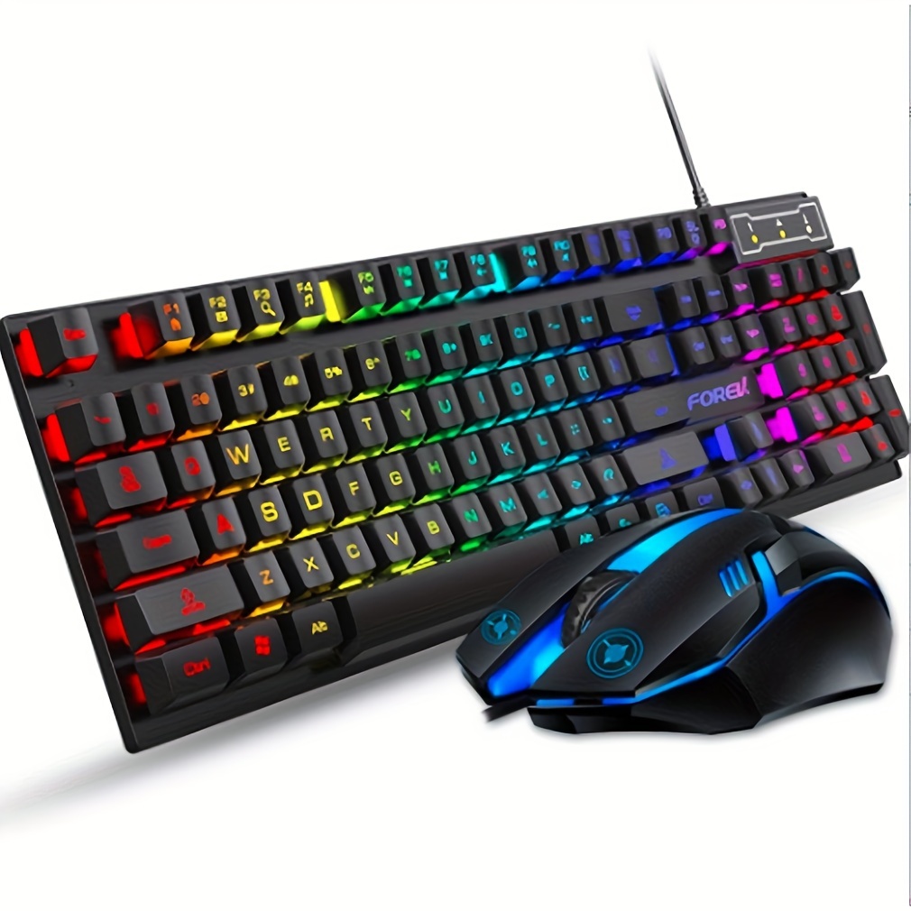 

1pc Rgb Full Size Backlit Us Keyboard Mouse Combo Set Wired Gaming Office And Mouse Combo For Working Or Game