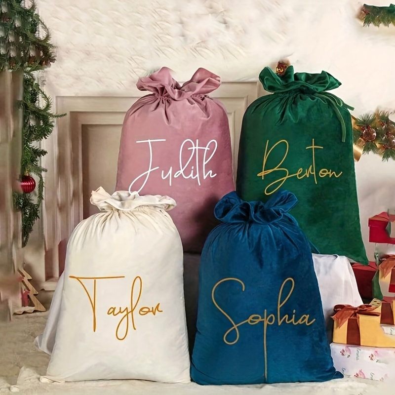 TEMU Personalized Christmas Bag, Velvet Christmas Bag, Christmas Eve Gift Box, Large Capacity Christmas Bag With Name And Initials, Christmas Party