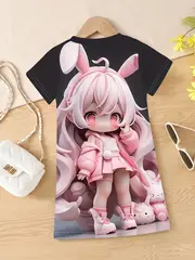 anime cute girl 3d print short sleeve dress girls novelty t shirt dresses for summer everyday details 0