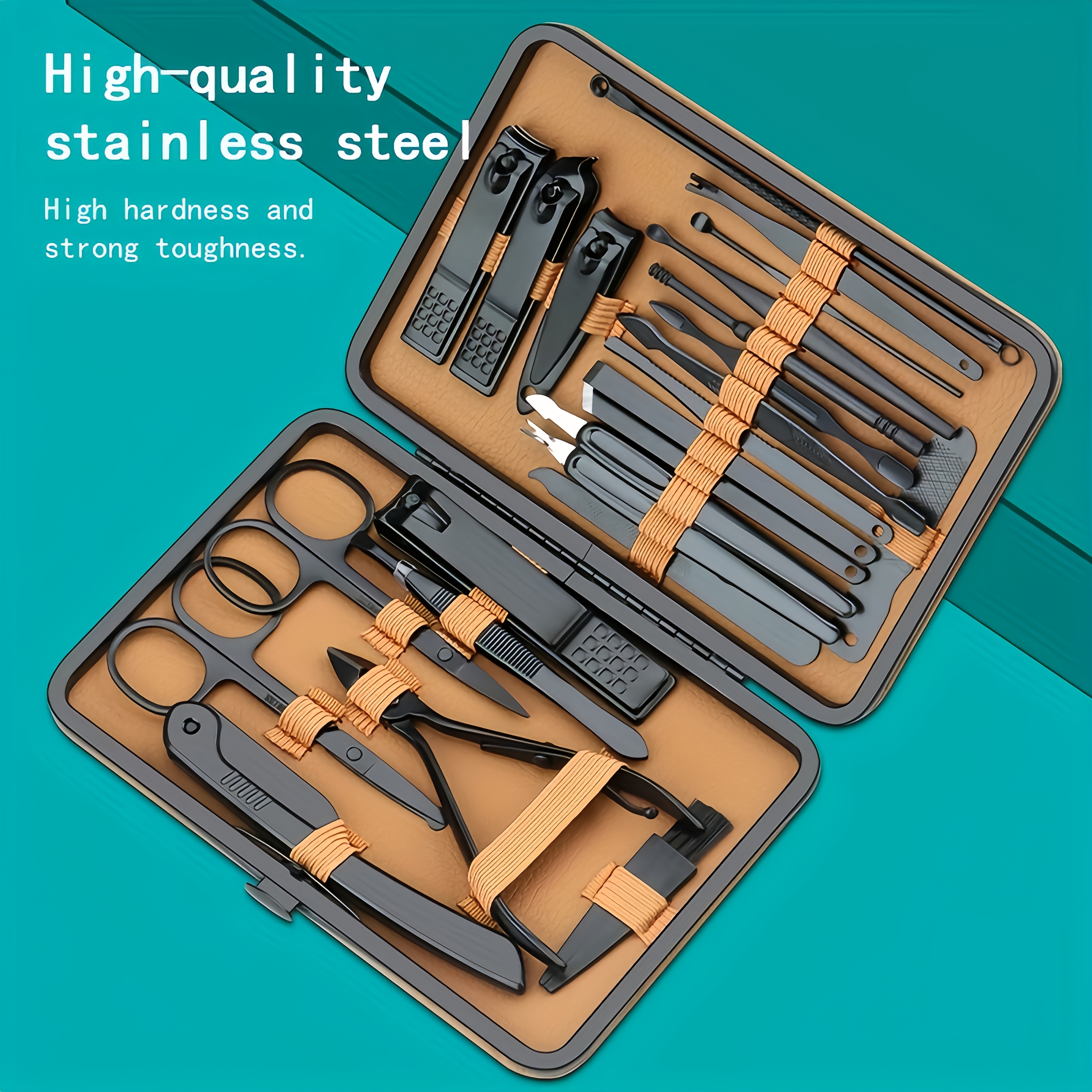 7 16 24 brown series nail care set stainless and trimming tools with a portable and elegant storage box suitable for hand and face care an essential travel nail care kit Product details 1