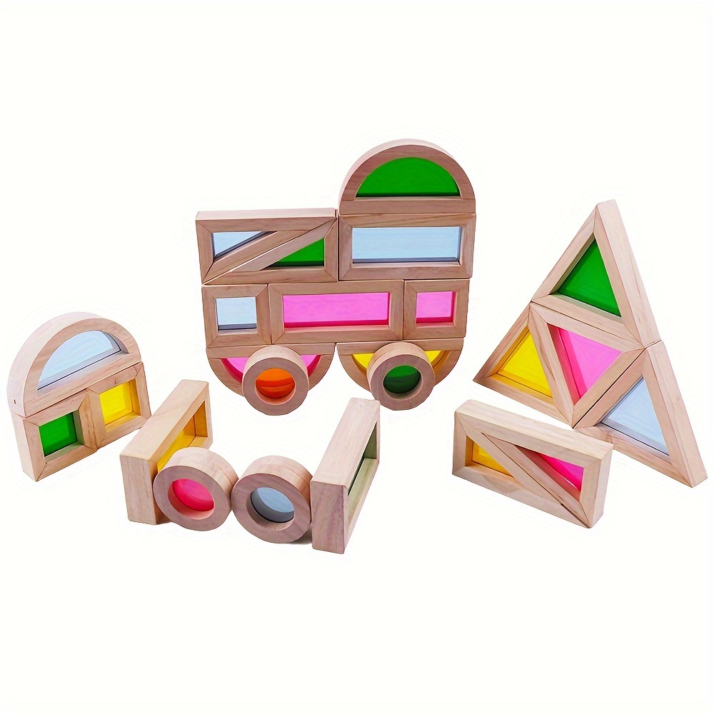 

Blocks Set With 24pcs Wood And Acrylic Blocks Including 6 Shapes And Colours, Creative Toys For Children Aged 3 Years+