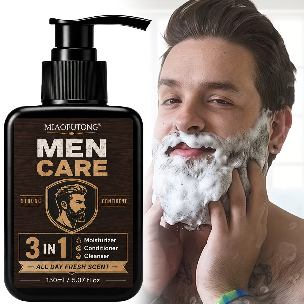 150ml Extra-fragrance Men's Beard Cleanser, A 3-in-1 Facial Cleanser And Body Wash, Sculpts Beards, Leaving Them Soft, Smooth, And Non-greasy With A Long-lasting Fragrance