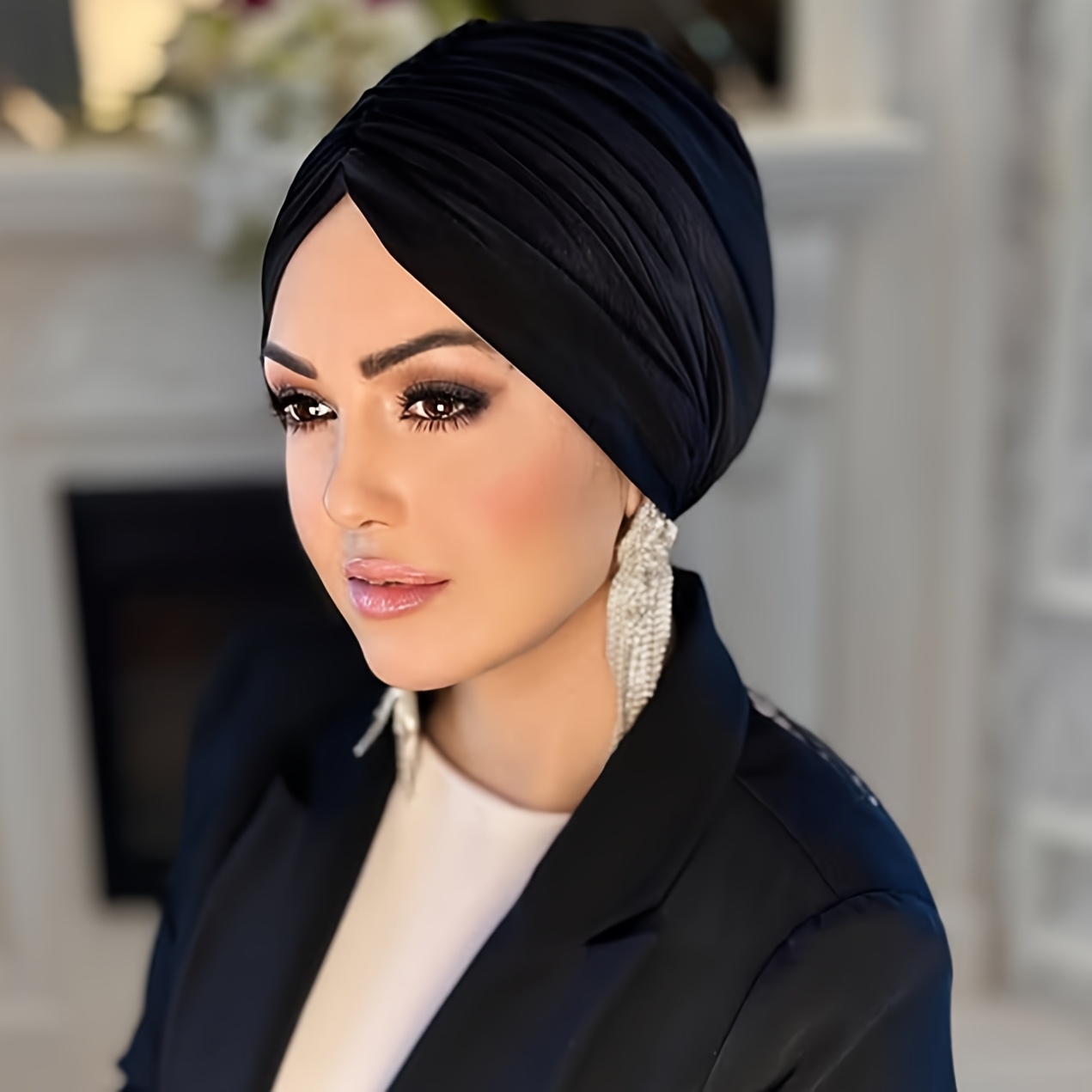 E-shop 1 Stück Damen Einfarbige Geraffte Muslimische Kopftuch Mütze Haar Schal Hijabs Mützen