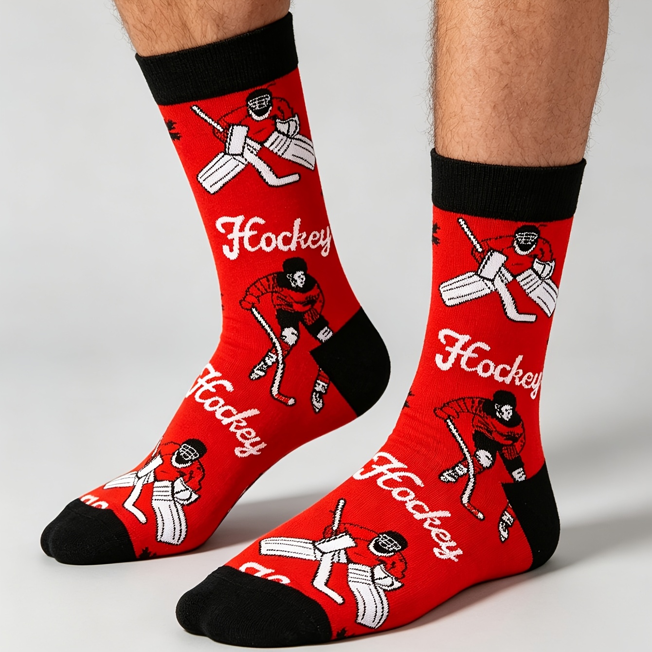 Image of 1 Pair Of Men's Hockey Sports Socks, Large Size Mid-calf Trendy Socks For Hockey Games