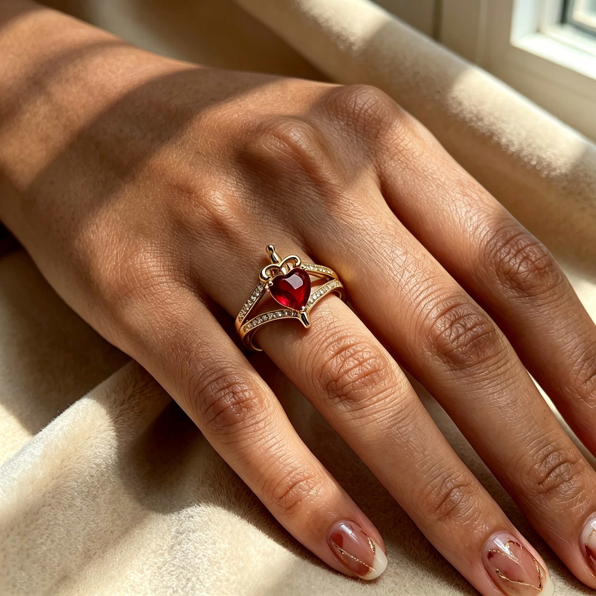 Gothic Luxury Heart Crown Sword Ring