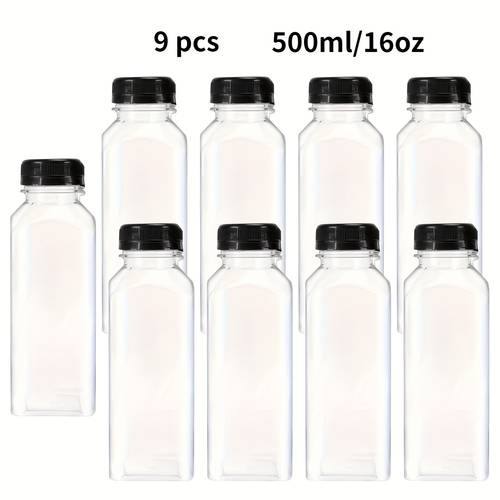 9pcs 8oz 12oz 16oz plastic juice bottles reusable bottles with white and black cap clear container for juicing smoothie and homemade beverages for daily use at home outdoor picnics party wedding travel christmas party
