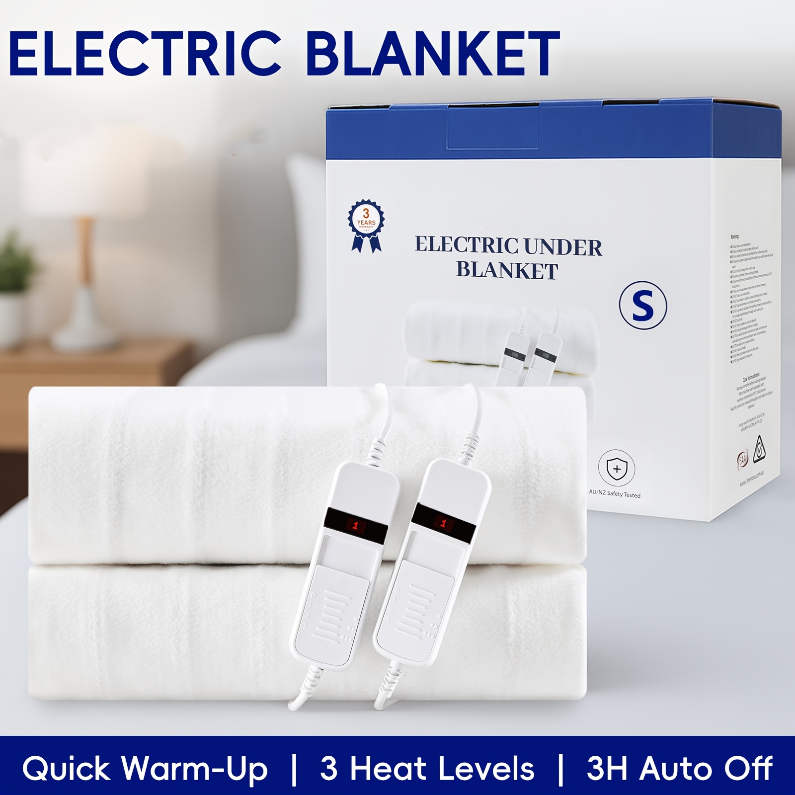 TEMU Electric - 3 Setting, Protection, 3 Hours Auto Off, (d/q/), Safe & Reliable Warmth Underblanket For Cold Nights, For Home & Gift