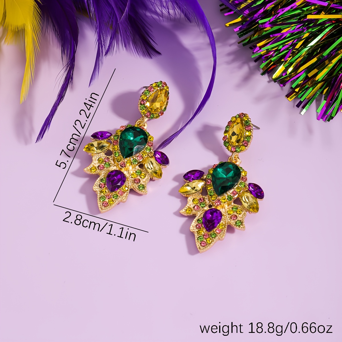 Women's Handmade Tricolor Leaf-Shaped Glass Pendant Earrings