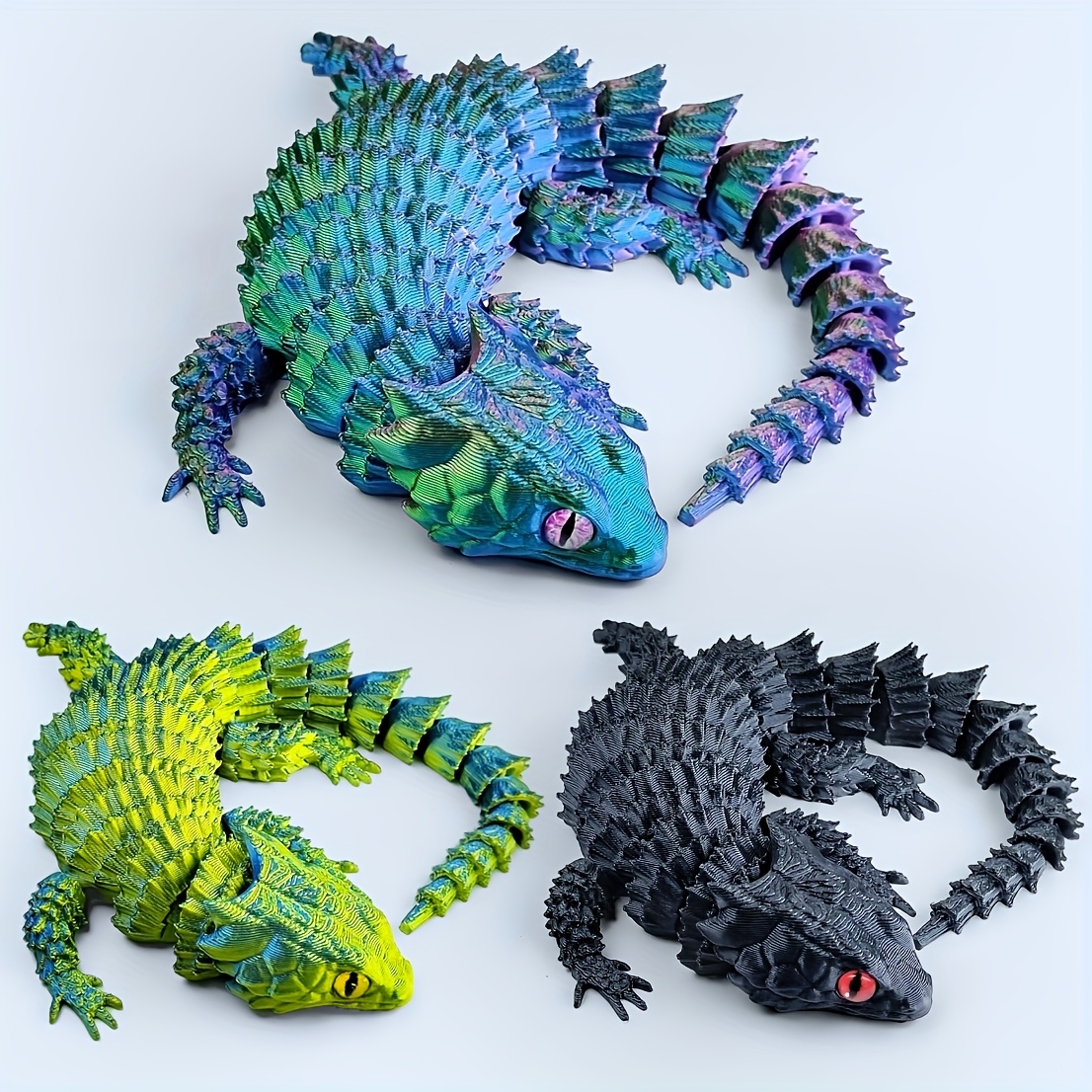 TEMU 3pcs 3d Printing With Realistic Eyes Gradual Change Colorful Multi-colored Lizard Print Desktop Decoration - Flexible Limbs - Suitable For