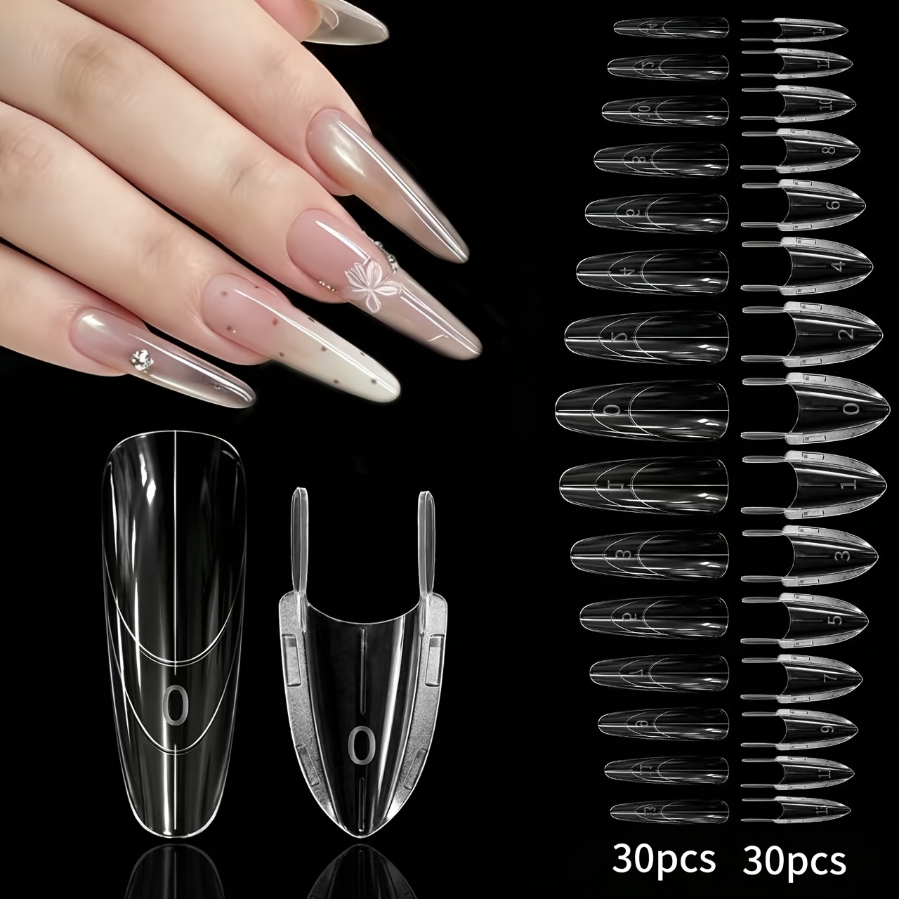 Rocket Sandwich Double-layer Nail Mold - 60pcs Almond-shaped Fast Extension Nail Templates, No Paper Film Needed, 15 Sizes Molds, Nail Art Tool, Suitable For Beginners Home Nail Salon