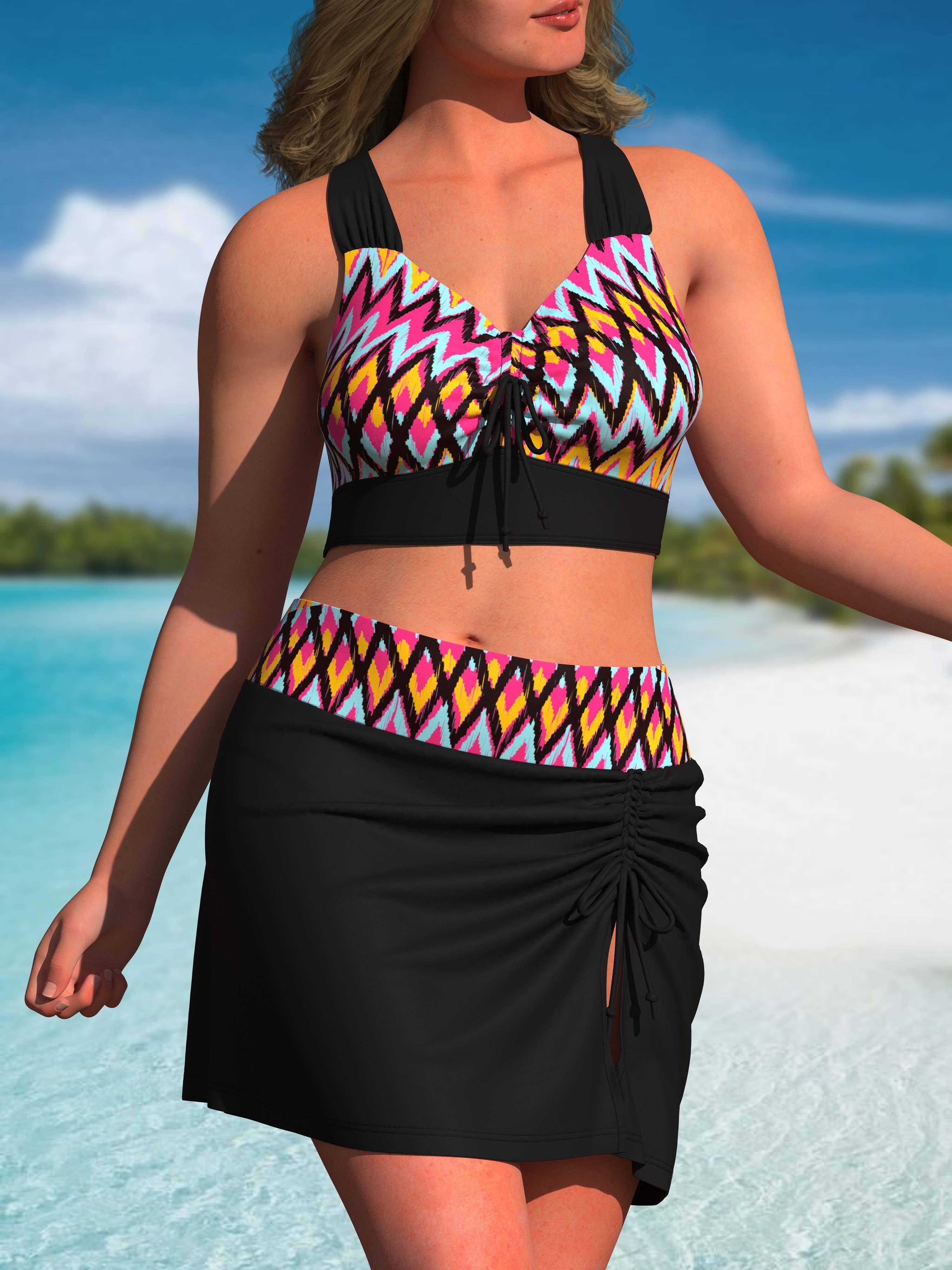 Womens Tankini Tops with Bra Support Bathing Swimwear Suit Women Bikini  Print Set Swimsuit Bikini Split Plus Strap