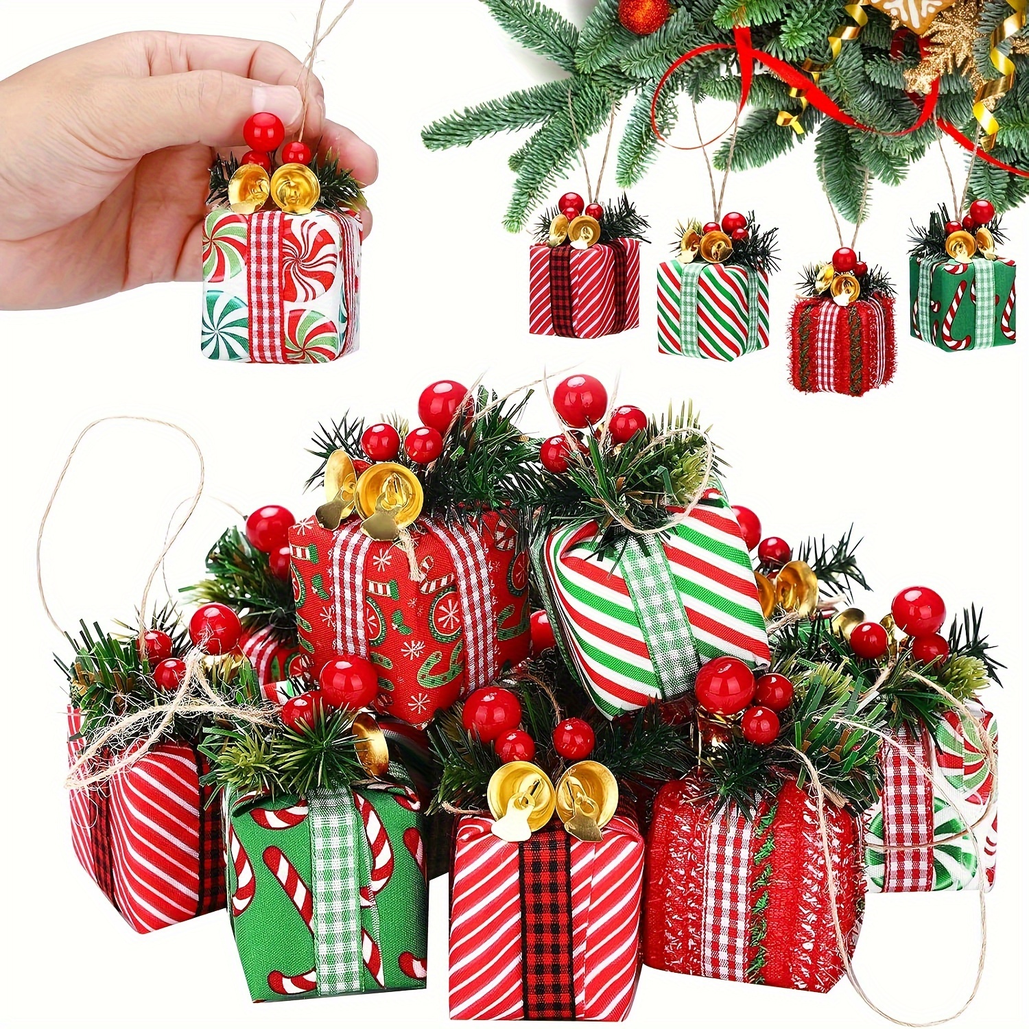 

12pcs Christmas Tree Mini Gift Box Decorations Christmas Tree Small Gift Box Decorations Christmas Ornaments With Bells, Suitable For Indoor And Outdoor Christmas Tree Party Holiday Decorations