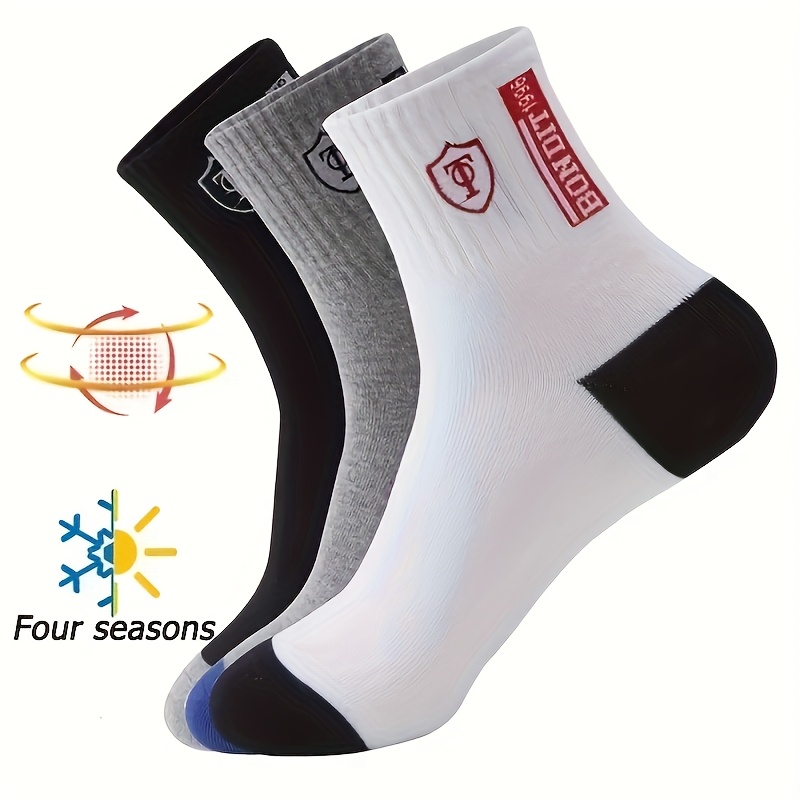 10pcs/5 Pairs Men's All-Season Sports Socks, Comfortable Breathable Thick Warm Socks for Autumn and Winter
