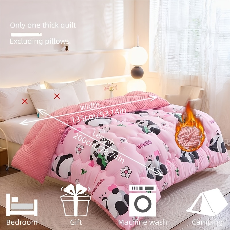 Image of 1pc Warm Velvet Quilt With Panda Prints | High-gram-weight Velvet Material, Suitable For Autumn And Winter, Ideal For Bedroom Decor And Casual Office Use, Christmas Gift