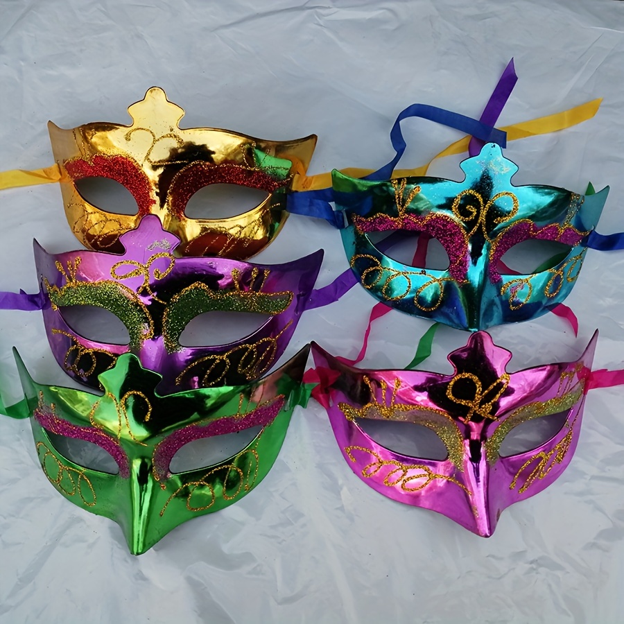 

10pcs Mixed Color Masquerade Party Masks, Plastic Half-face Masks With Glitter For Halloween, Carnivals, Universal Holidays - Unisex, No Electricity Required, Suitable For Ages 14+