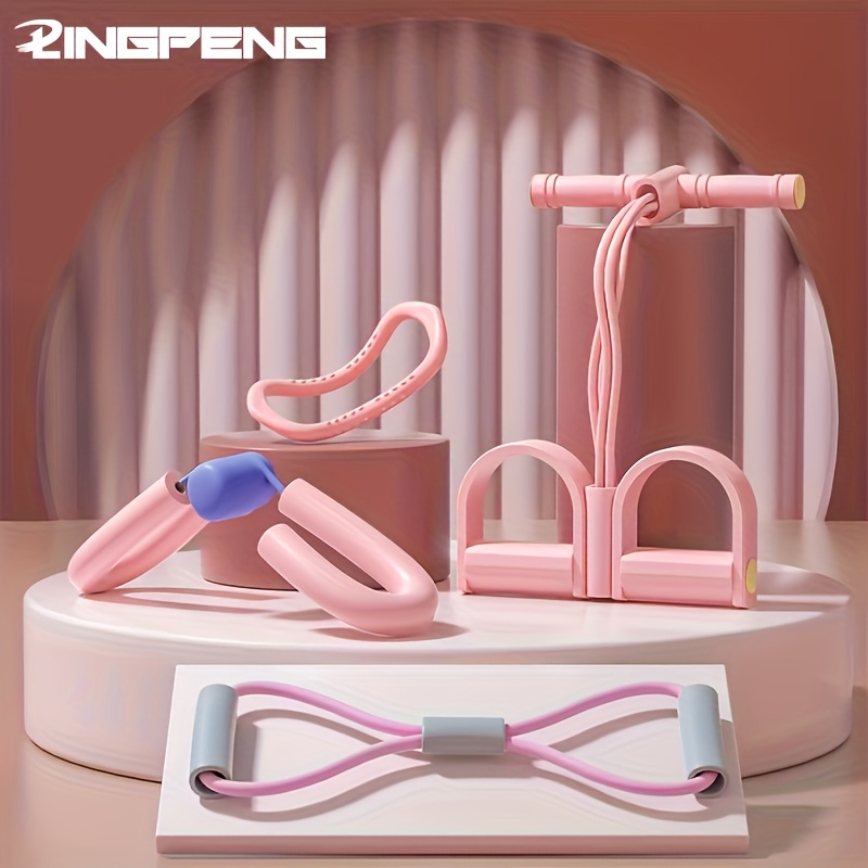 LINGPENG 5/4pcs Ultimate Home Fitness Set - Leg Training, Yoga Stretching, Body Sculpting & Strength Building - Multi-Functional Exercise Equipment, TPE Material, Solid Color, Red & Blue, Home Workout Essentials | Modern Exercise Equipment | Durable Exercise Equipment, Home Gym Equipment