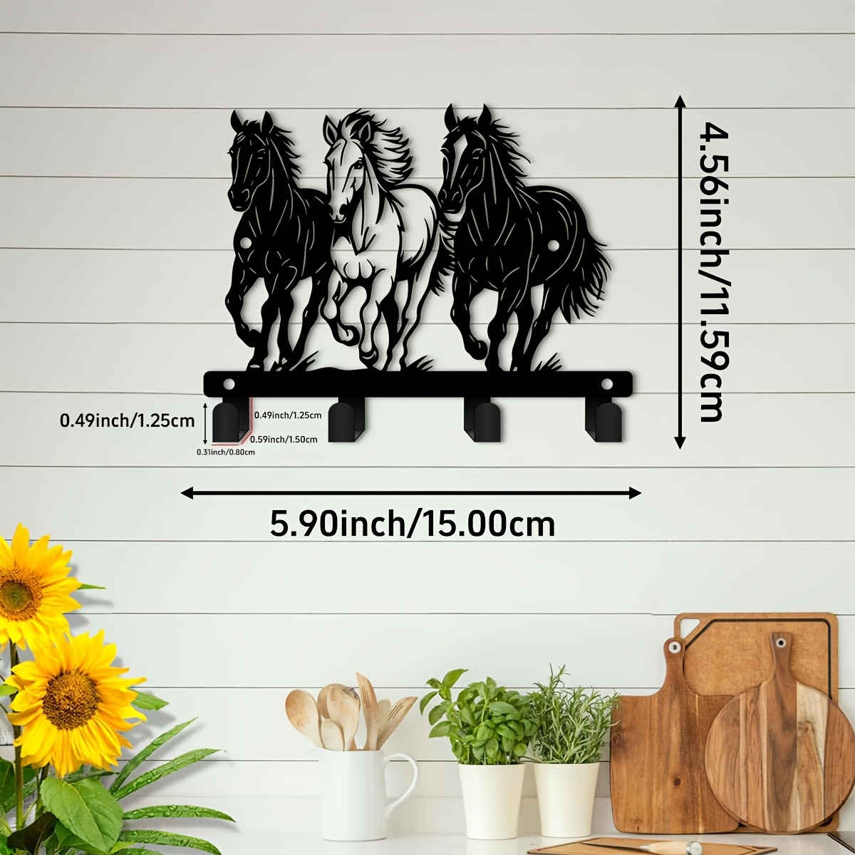 TEMU 1pc Metal Horse Key Rack | Wall Mount, Boho Style, Ideal For Office, Kitchen, Bathroom, Outdoor , Metal Artwork, 5.90-inch Dimensions