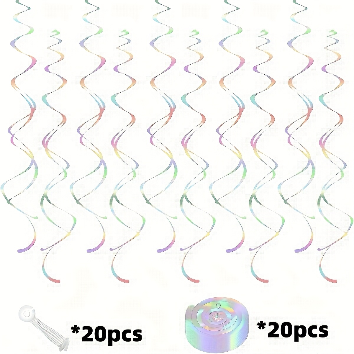 Image of 20pcs Of Colorful Spiral Hanging Decorations - Ceiling Decor, Suitable For Birthday Parties, Christmas, And Weddings | Reusable Iridescent Party Hangings With Hooks