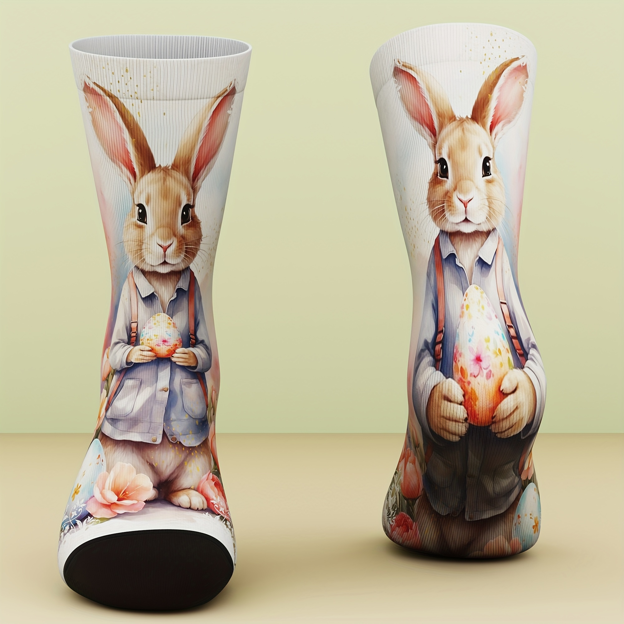 A Pair Of Easter-themed Unisex Socks, Fun And Stylish, Comfortable And Breathable, Suitable For Outdoor Activities In , Machine Washable, Featuring 3d Digital Printing Technology, A Unique Gift