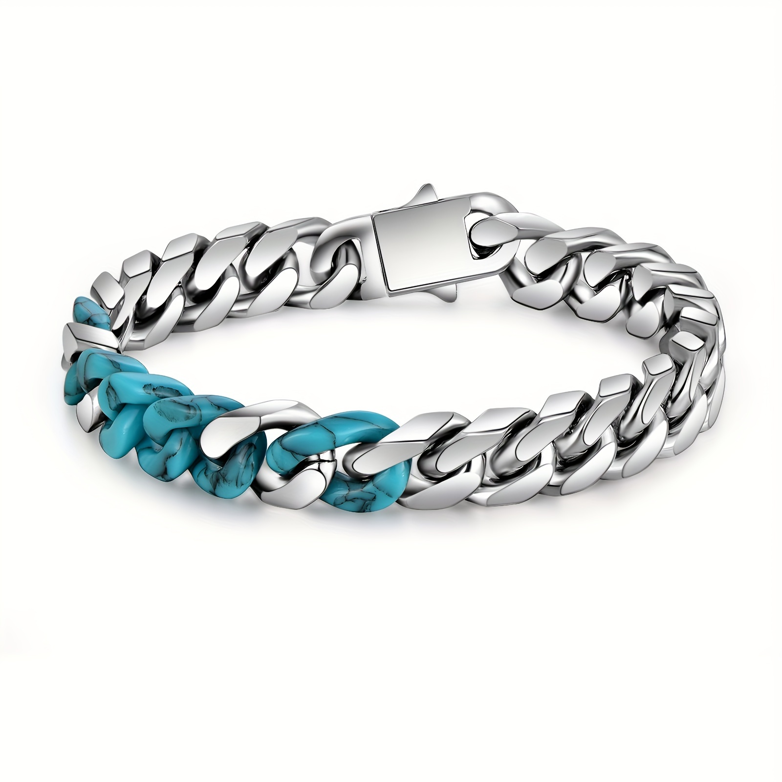 

Cuban Link Bracelet For Men 316l Stainless Steel With Turquoise Unique Hip Hop Bracelet For Boys Miami Cuban Chain For Party