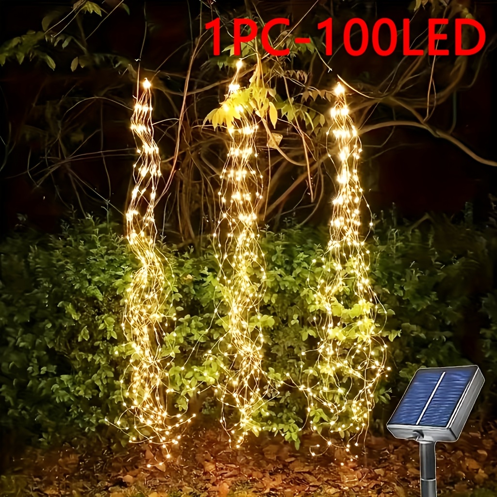 TEMU 100/200 Led Solar Fairy String Lights With Wire, 8 Ponytail Tree Vine Lights, Outdoor Garden Hanging Solar Lights, Suitable For Weddings,