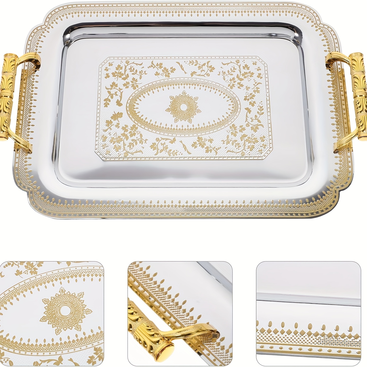 TEMU 304 Stainless Steel Food Tray, Thickened Serving Platter, Charcuterie Board Set, Western Dish Tray, Fruit Tray Bar Tray Serving Stand With