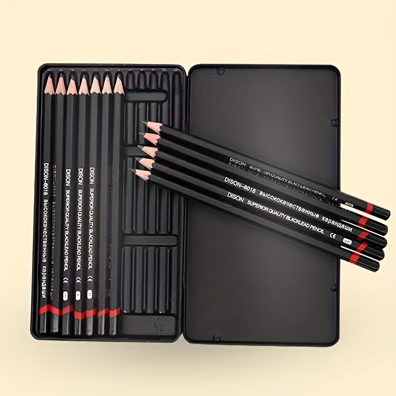 

A Set Of 12 Pencils, Ranging From 2h To 8b, For Sketching And Drawing, Packaged In A Metal Case.