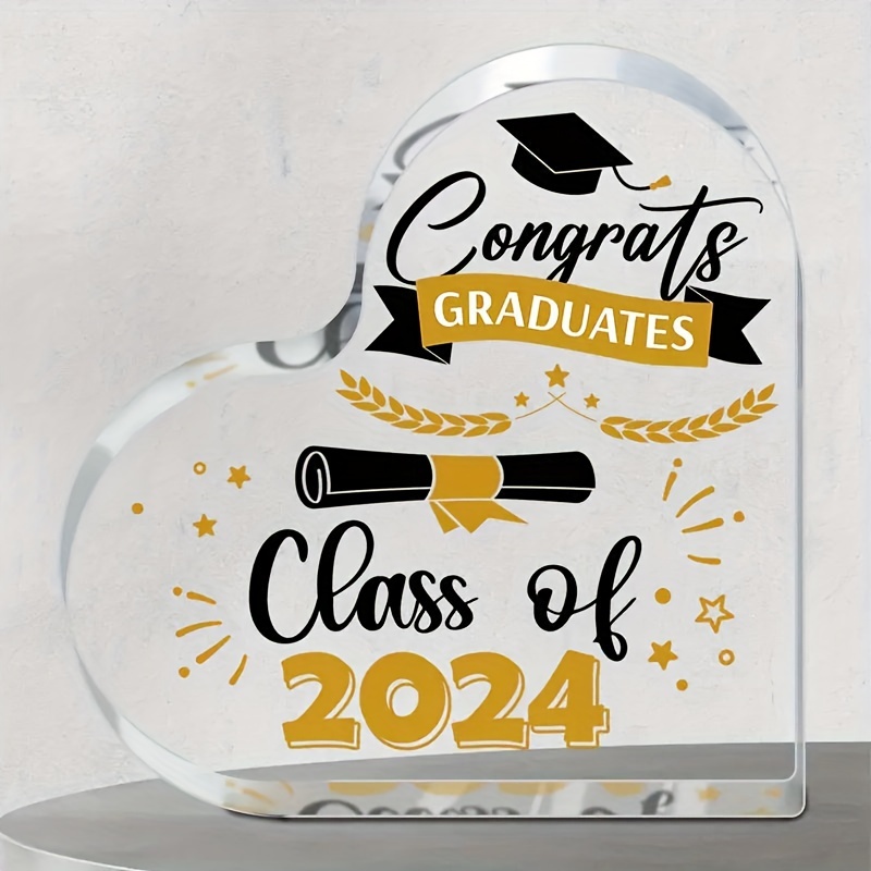 

1pc, Heart-shaped Acrylic Graduation Keepsake, "congrats Graduates Class Of 2024" Decor, Perfect College, High School Grad Gift For Her, Commemorative Sign Decor For Friends