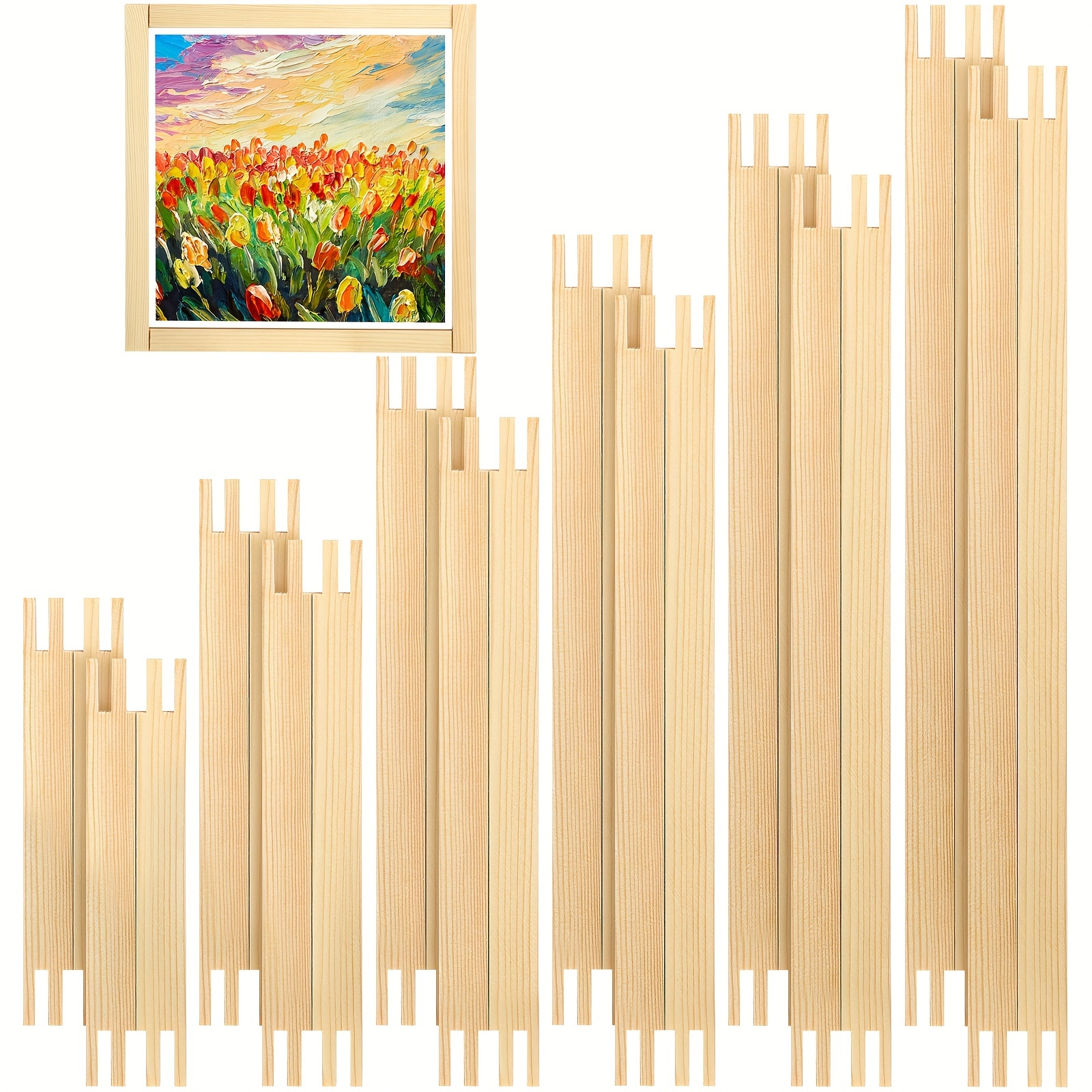 TEMU 12 Sets Stretcher Bars For Needlework 6 Sizes Regular Stretcher Bars Wooden Canvas Stretcher Bars For Needlepoint Embroidery Frame Set Bundle