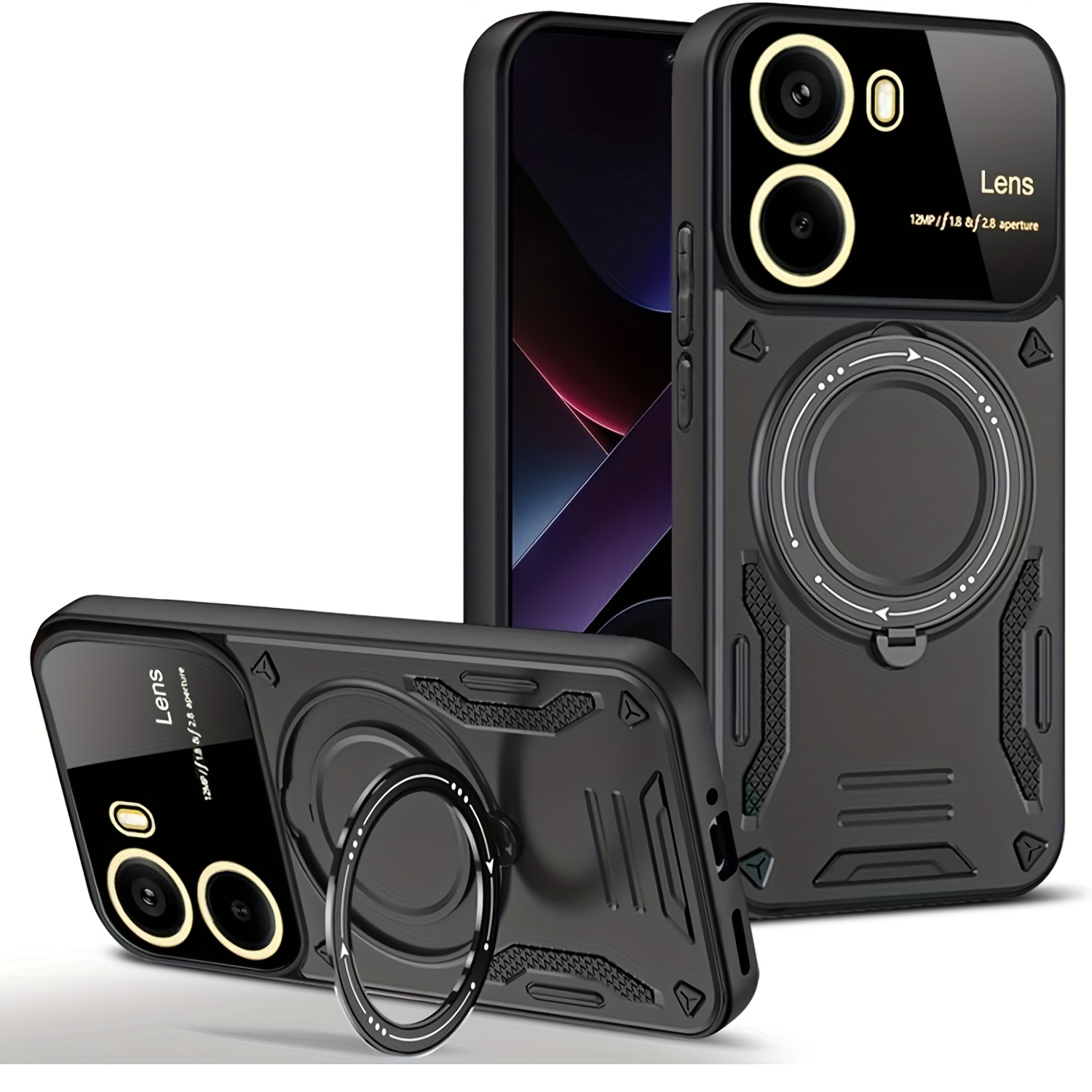 TEMU Compatible con funda para Xiaomi POCO X7 Pro 5G, incluye soporte de anillo, diseño grande en protección completa del lente cubierta antigolpes y