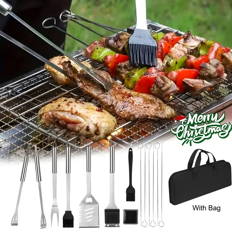 Image of 14pcs Heavy-duty Stainless Steel Bbq Grill Accessories With Grill Mats & Cleaning Brush - Complete Backyard Set, Tools Suitable For Men, Women,, Picnics, Christmas Gifts