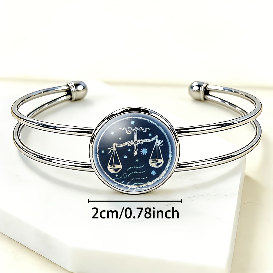 Women's Adjustable Open Bangle with Libra Constellation