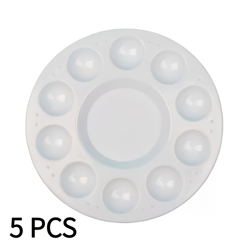 TEMU 5pcs Round 11-grid Plastic Palette, Reasonable Does Not Mix Colors. High Gloss Surface Does Not Stick To Pigments, Clean With Water, Stackable