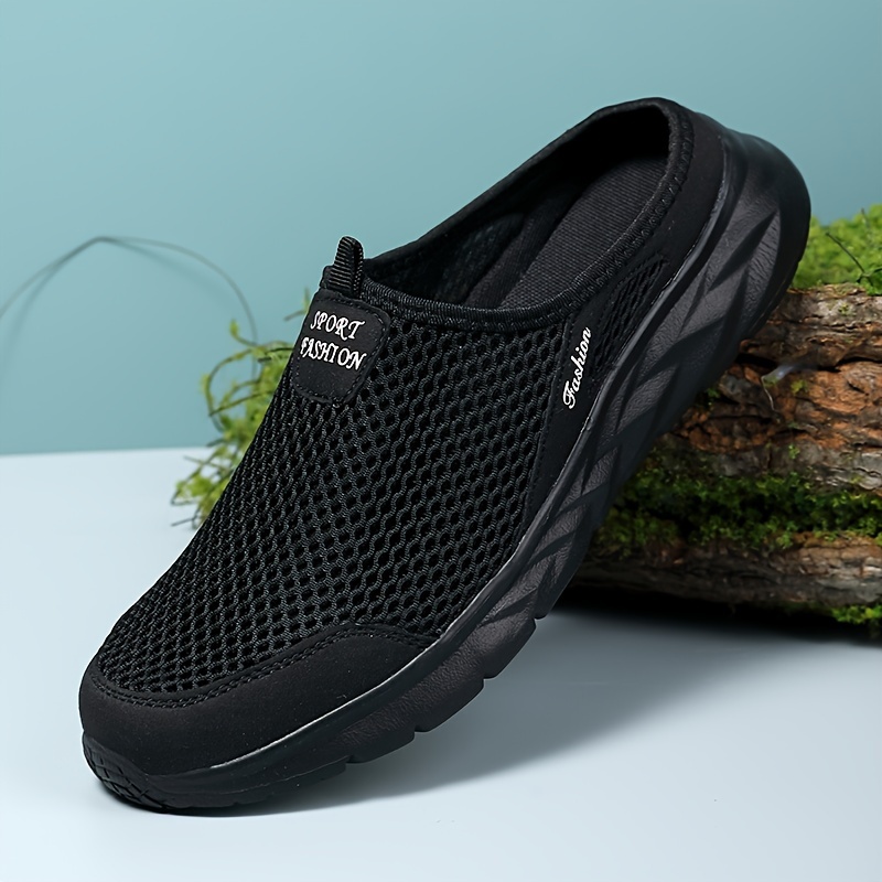 

Men's Solid Colour Mesh Breathable Hollow Out Slippers, Comfy Non Slip Casual Durable Slides For Men's Indoor Outdoor Activities