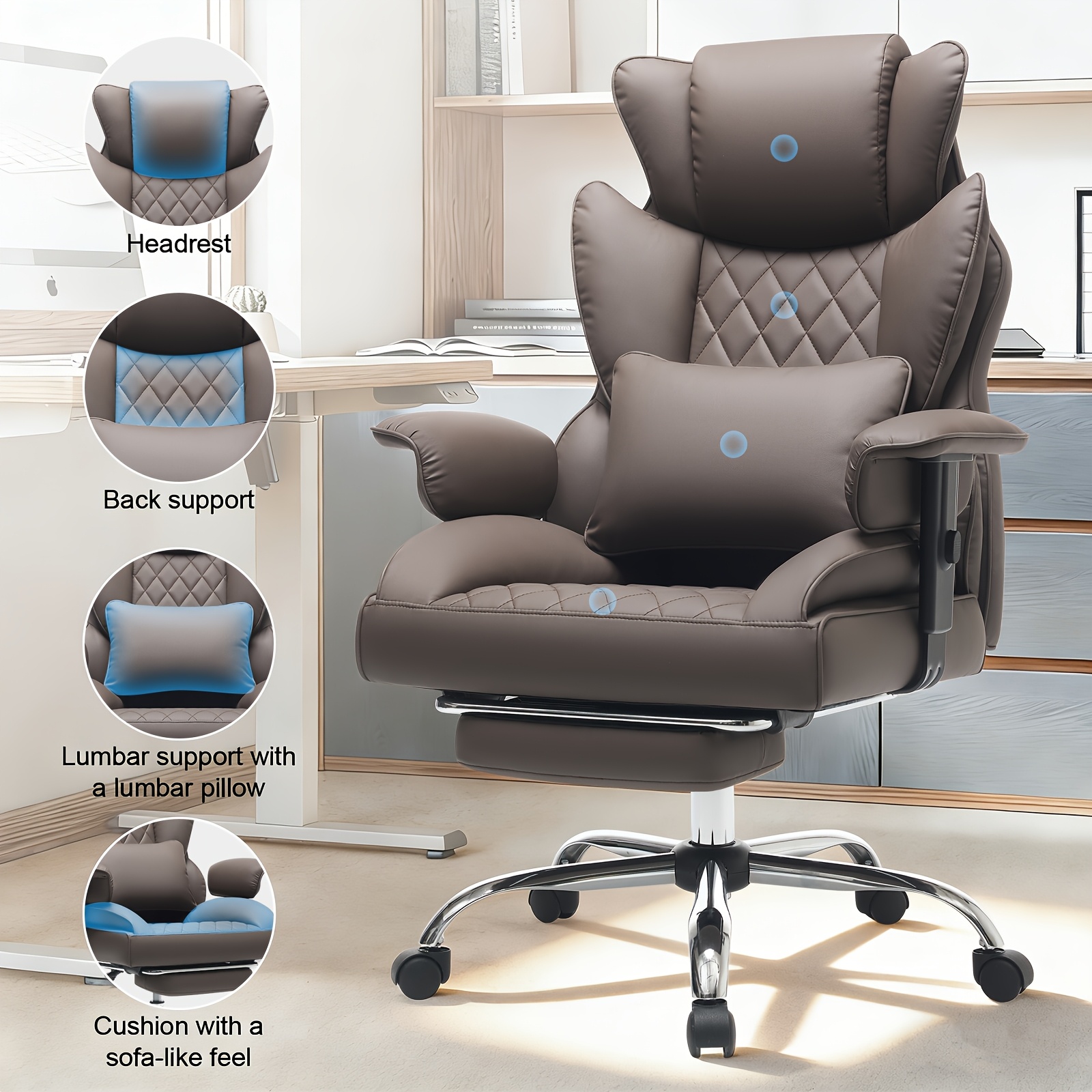 item picture Big And Tall Ergonomic Office Chair With Footrest, Extra Wide & Lumbar Support, Soft Fixed Armrests Comfortable Computer Desk Chair For Home Or Office