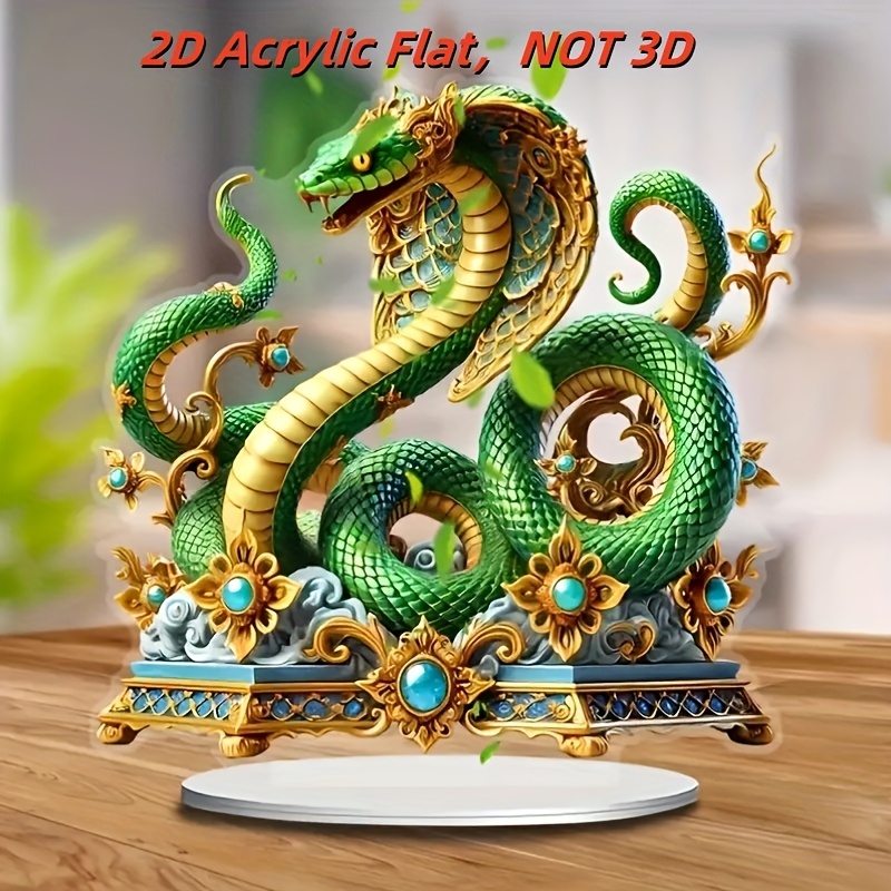 

2d Flat A 2d Wave Bohemian Style Green Cobra Acrylic - Realistically , Vibrant Colors, Suitable For Home And Office Decor, Desktop Display With A Stand, A Perfect Gift For Any .