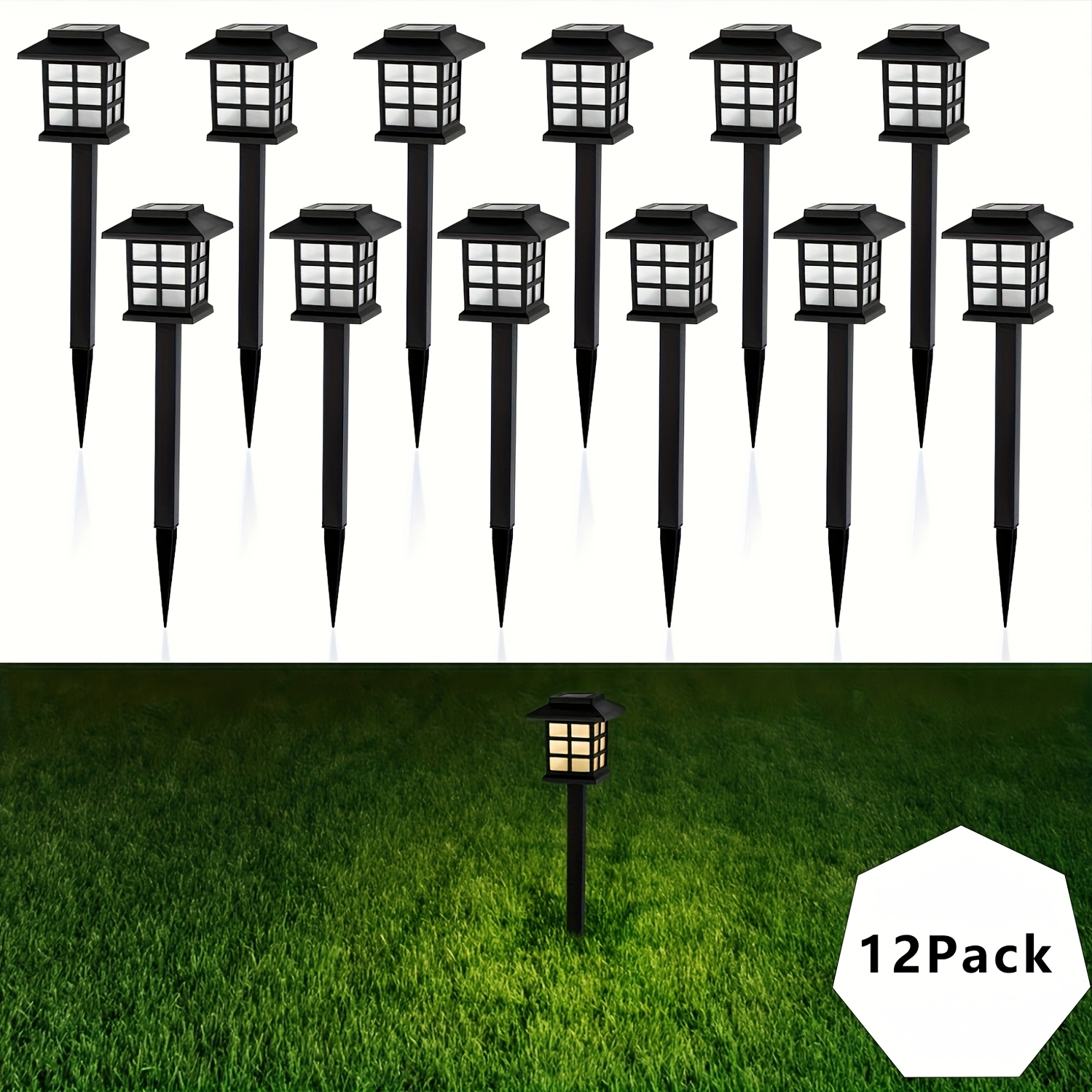 TEMU 12-pack Led Solar Outdoor Lights, Automatic , Durable, Waterproof, Windproof, Rustproof, Garden Lighting, White Light, Solar Courtyard Lights,